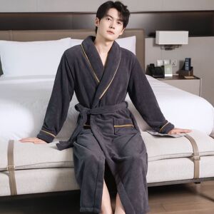 大码简约保暖睡袍男士珊瑚绒加厚加绒秋冬季加长款浴袍颗粒绒睡衣
