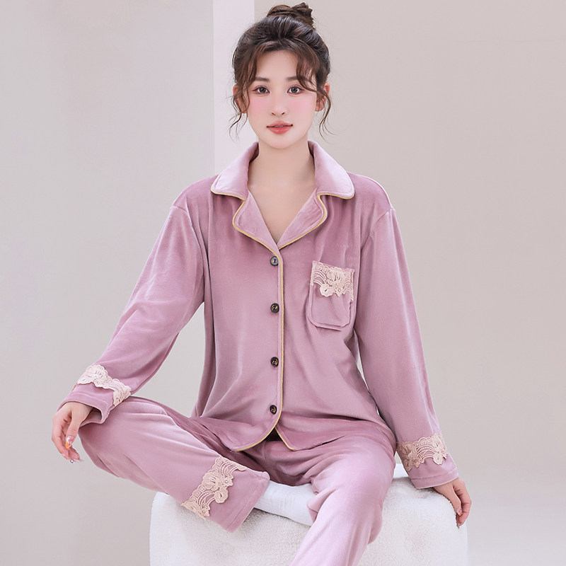 女士长袖开衫海岛绒睡衣秋冬珊瑚绒女款简约保暖家居服春秋可外穿