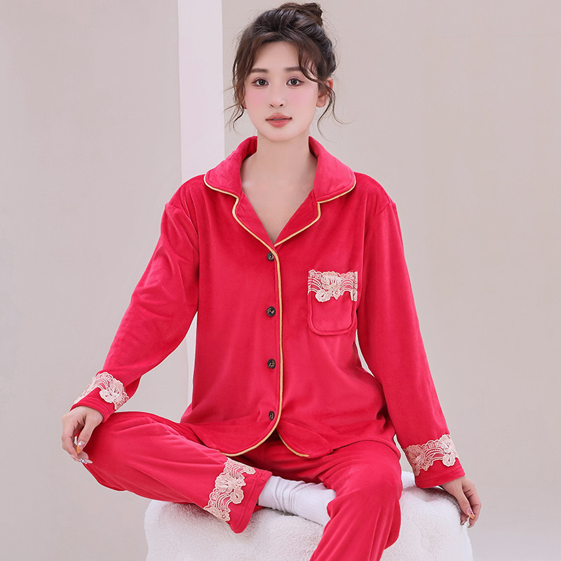 长袖开衫珊瑚绒女款春秋简约可外穿保暖家居服海岛绒女士睡衣秋冬