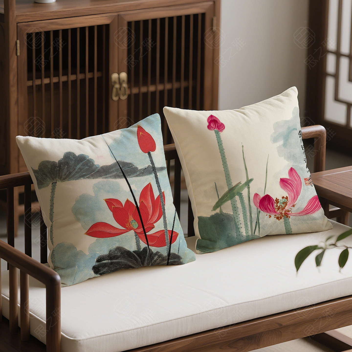 中国风禅意简约荷花莲蓬抱枕客厅书房圈椅靠垫办公室茶室茶楼腰靠,居家布艺,靠垫/抱枕,淘宝优惠券,粉丝福利购,淘宝优惠卷