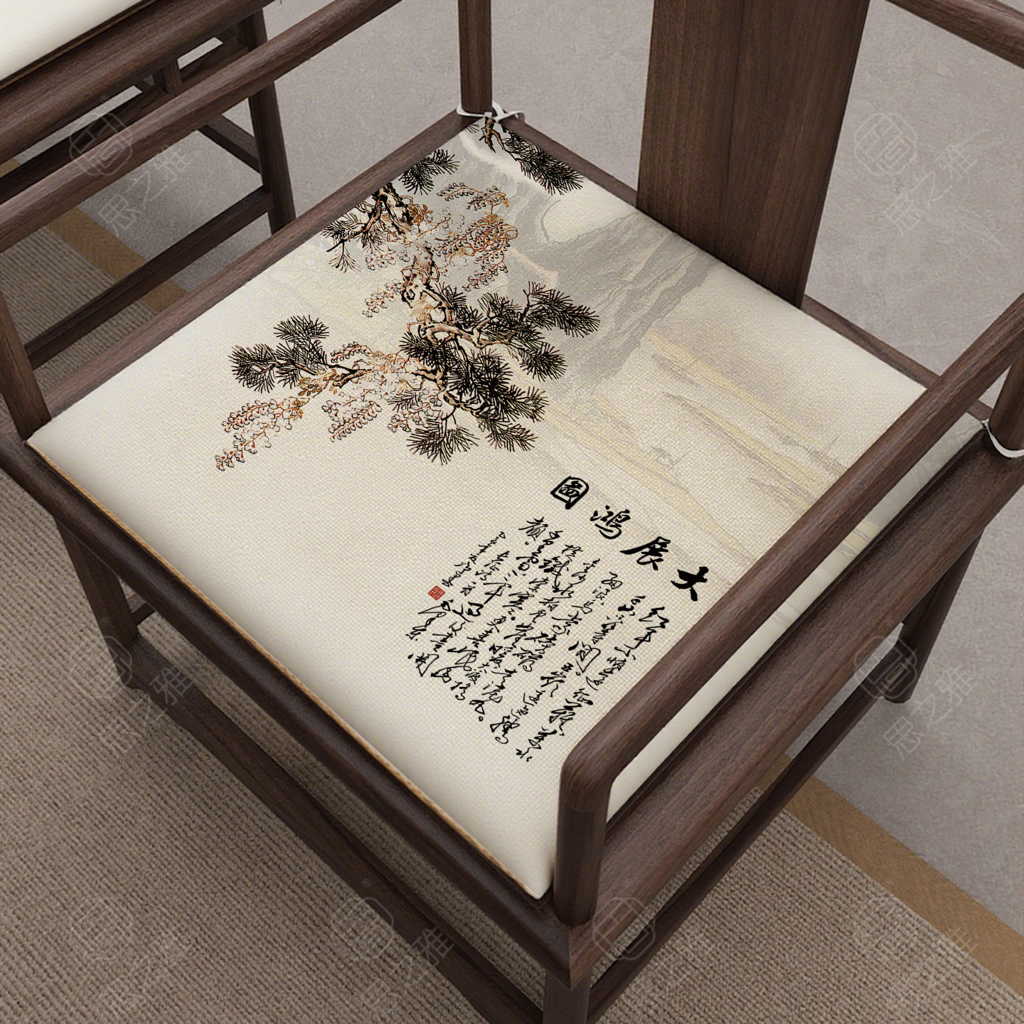 新中式大展鸿图坐垫红木沙发椅垫茶楼圈椅太师椅防滑海绵垫可定制