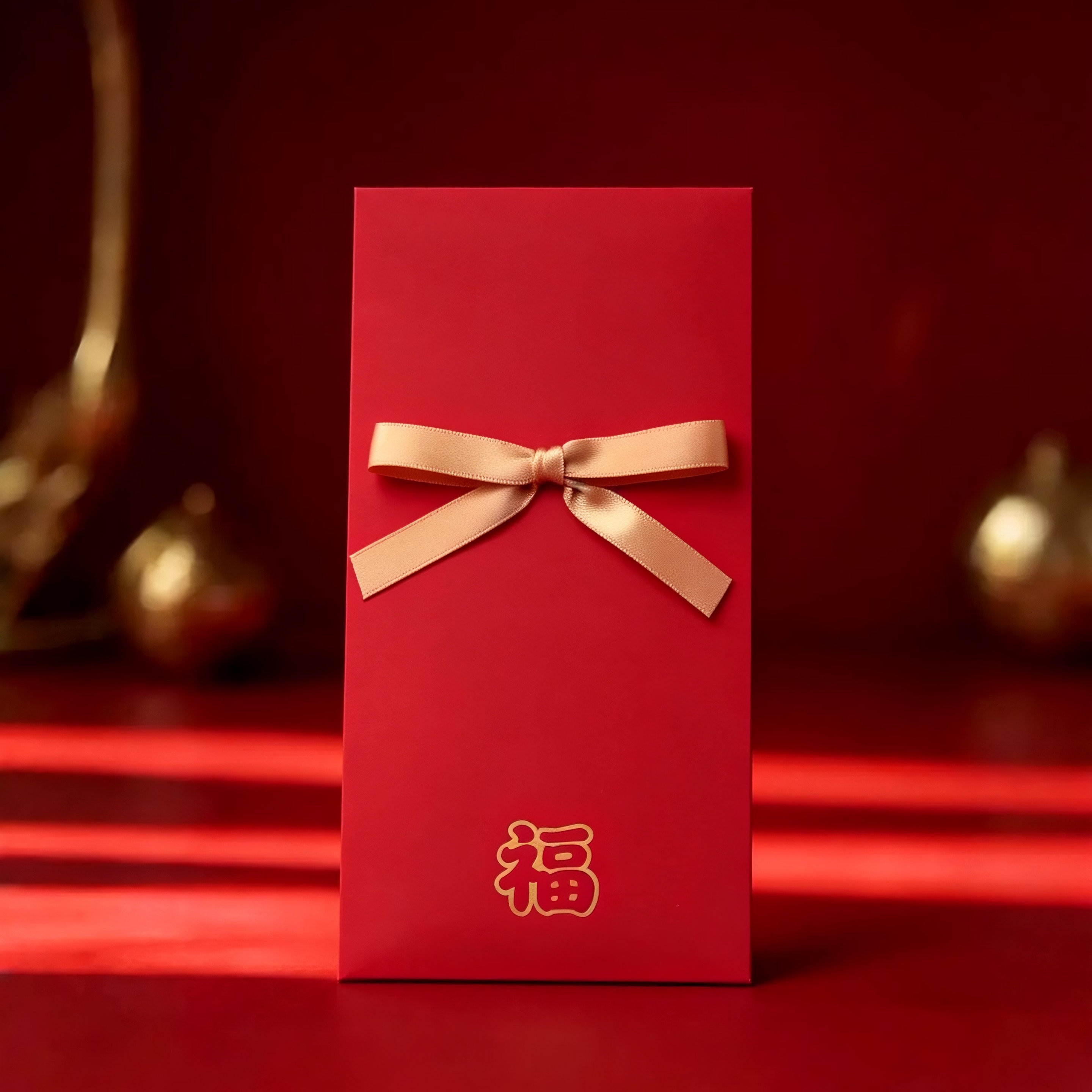 新年红色福字蝴蝶结高档利是封