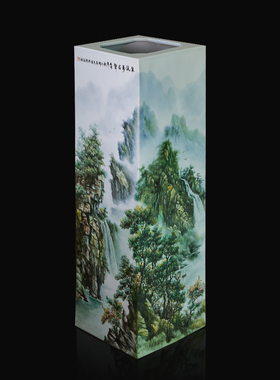 高端收藏景德镇大师手绘孤品四方镶器花瓶千件落地摆件书房装饰品