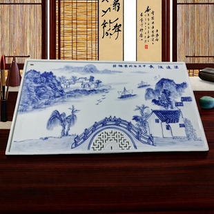 干泡茶台简约托盘功夫茶具茶器 景德镇陶瓷手绘青花茶盘家用新中式