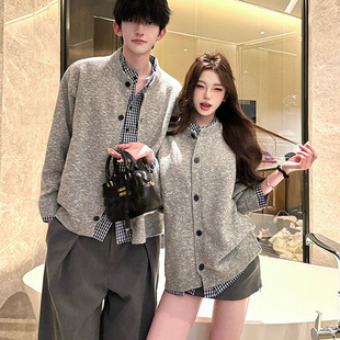 disoo情侣装冬装2026春季新款假两件套装开衫针织衫高级感毛衣