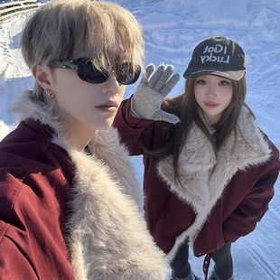 disoo情侣装冬装2025新款韩版毛领棉服套装时尚棉衣高级感外套