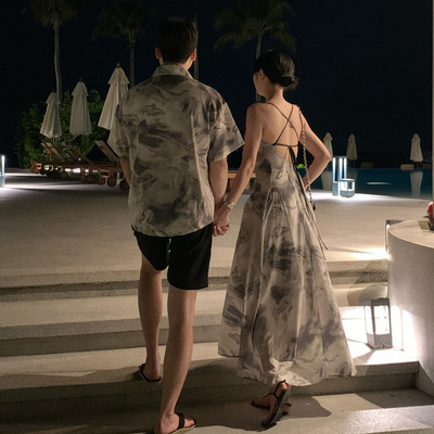 碎花情侣装防皱面料时尚水墨花