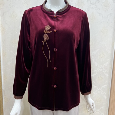 晟利达2025新款时尚洋气中老年妈妈纯色气质中老年金丝绒衬衣2556