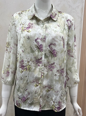 佰仟纳26033新款中老年女装妈妈装夏季新款中袖翻领衬衫