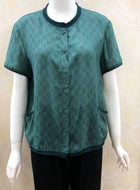 若男佳人23096妈妈专柜正品短袖棉麻风50-60岁妈妈上衣奶奶装小衫