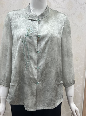 樱莎26027新款中老年女装妈妈装夏季新款中袖国风立领绣花衬衣