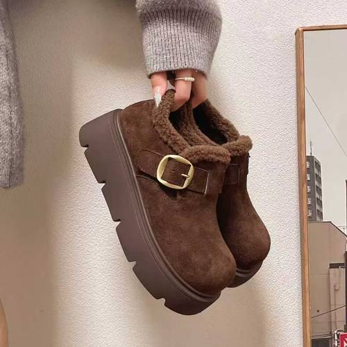 厚底增高勃肯鞋女鞋加绒保暖雪地靴2025新款冬乐福鞋毛毛棉鞋