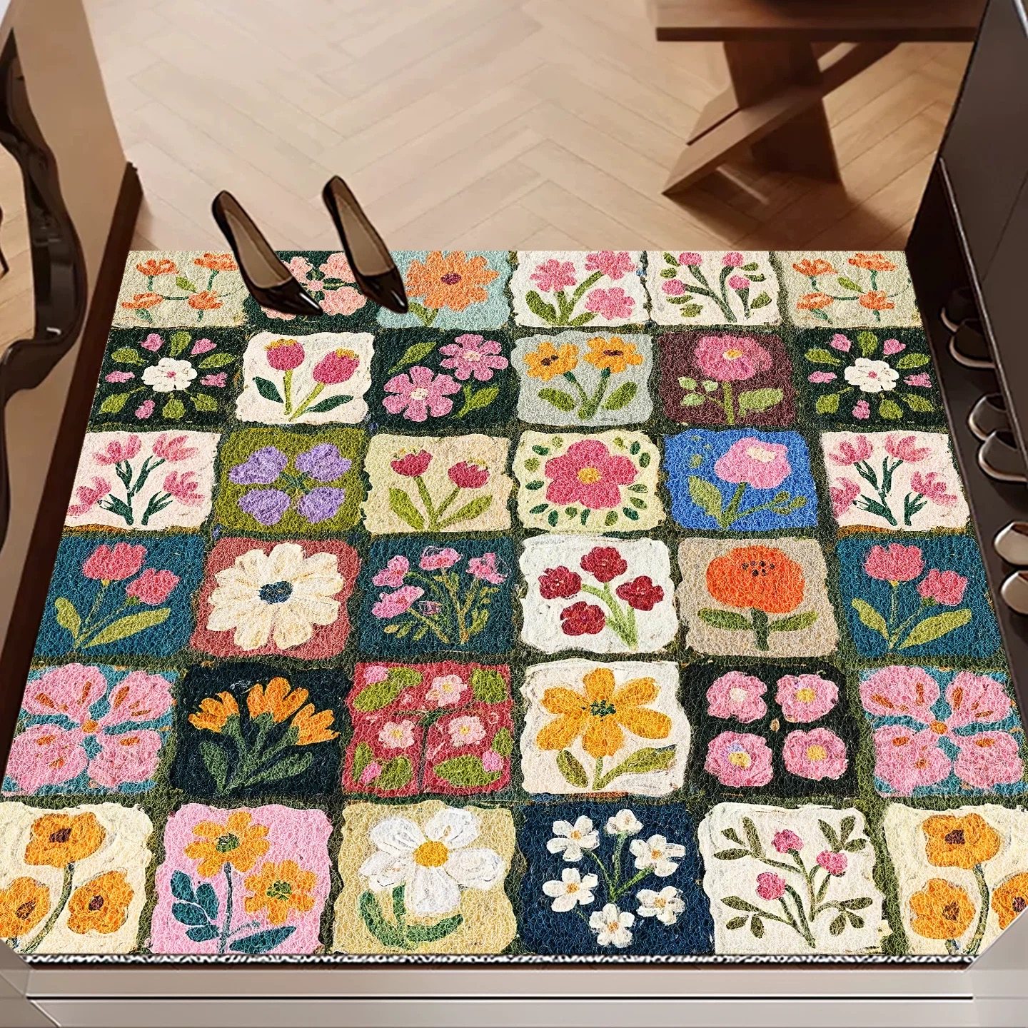 同款底价 油画花朵入户丝圈pvc地垫刮泥蹭土耐脏免洗垫子进门防滑,居家布艺,入户地垫,淘宝优惠券,粉丝福利购,淘宝优惠卷