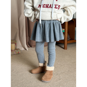 Harper kids 童装假两件灰色打底裤女童冬季修身加绒休闲裤裙裤