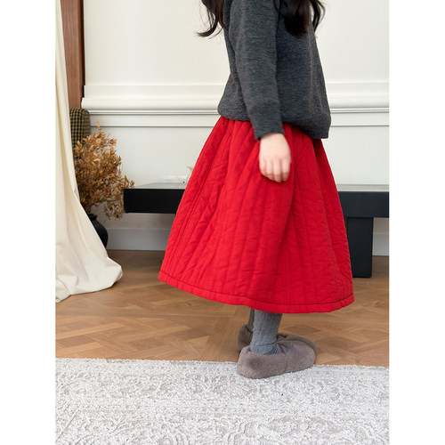 红色复古简约半身裙女童圣诞短裙