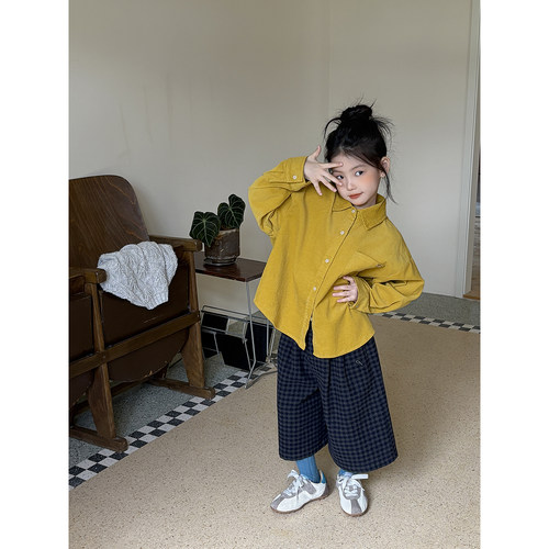 韩版简约百搭灯芯绒长袖衬衫