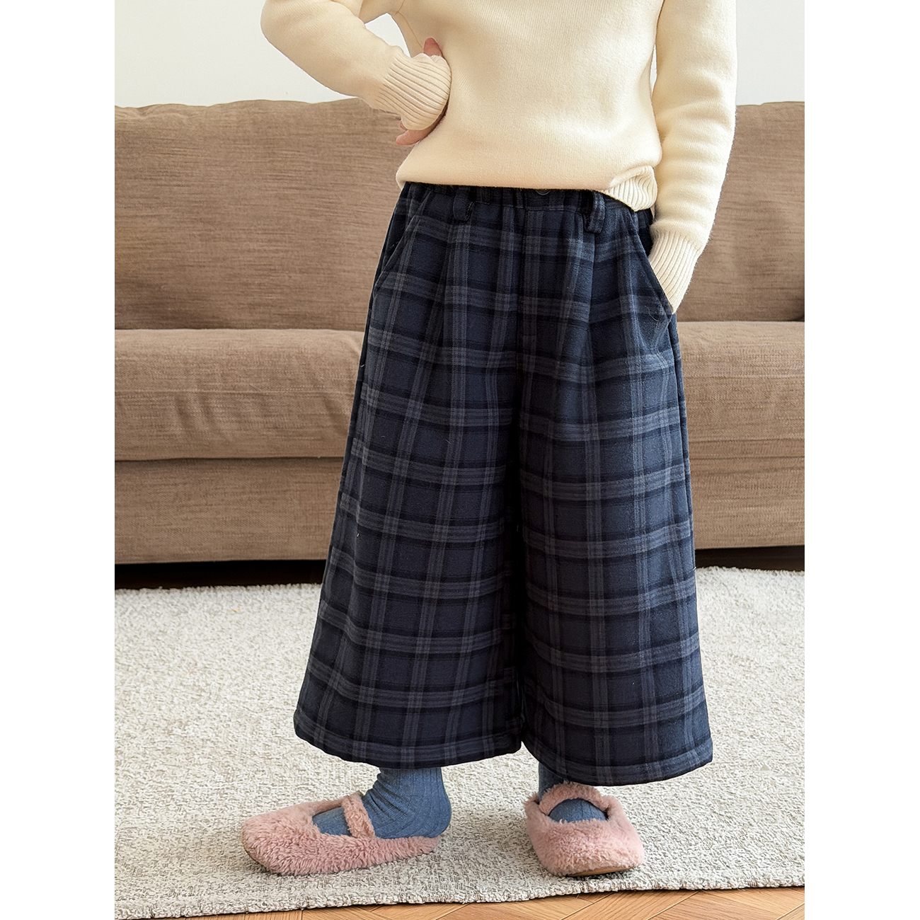 Harper kids 韩版女童美式复古格子阔腿裤 H25A020915