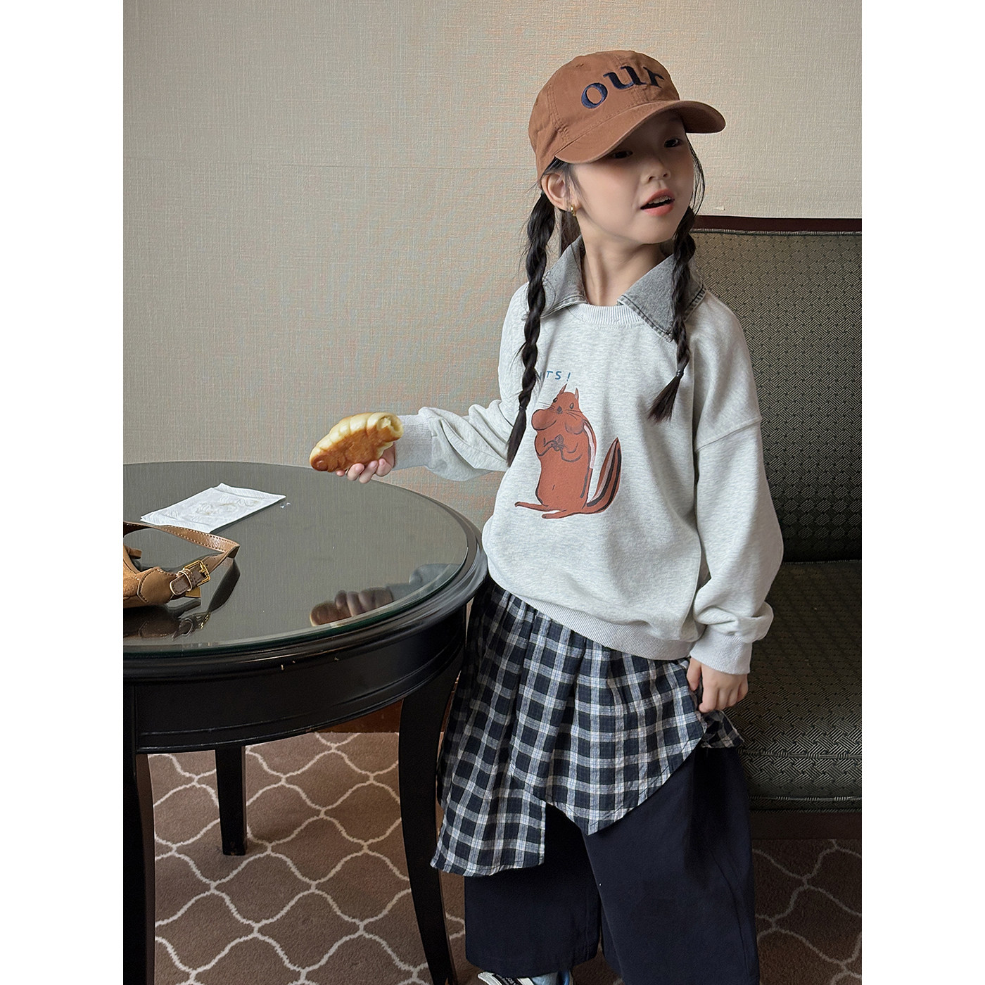 秋季韩版时尚女童拼接牛仔POLO领假两件卫衣儿童春秋长袖保暖上衣