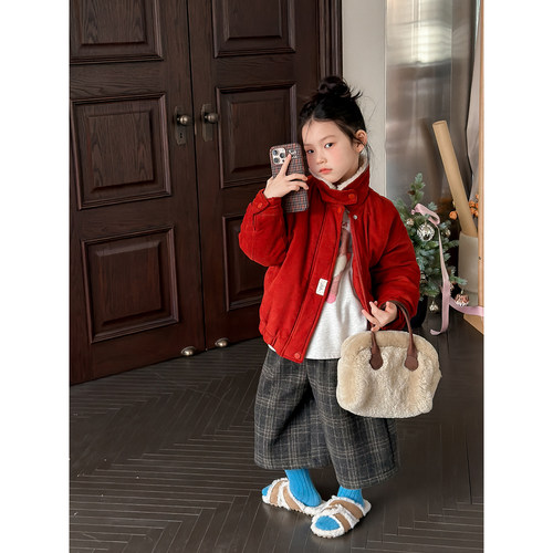 童装红薯灯芯绒毛毛立领外套女童