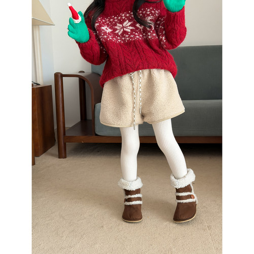 Harper kids 韩版休闲气质百搭加厚羊羔毛阔腿短裤 H25071003