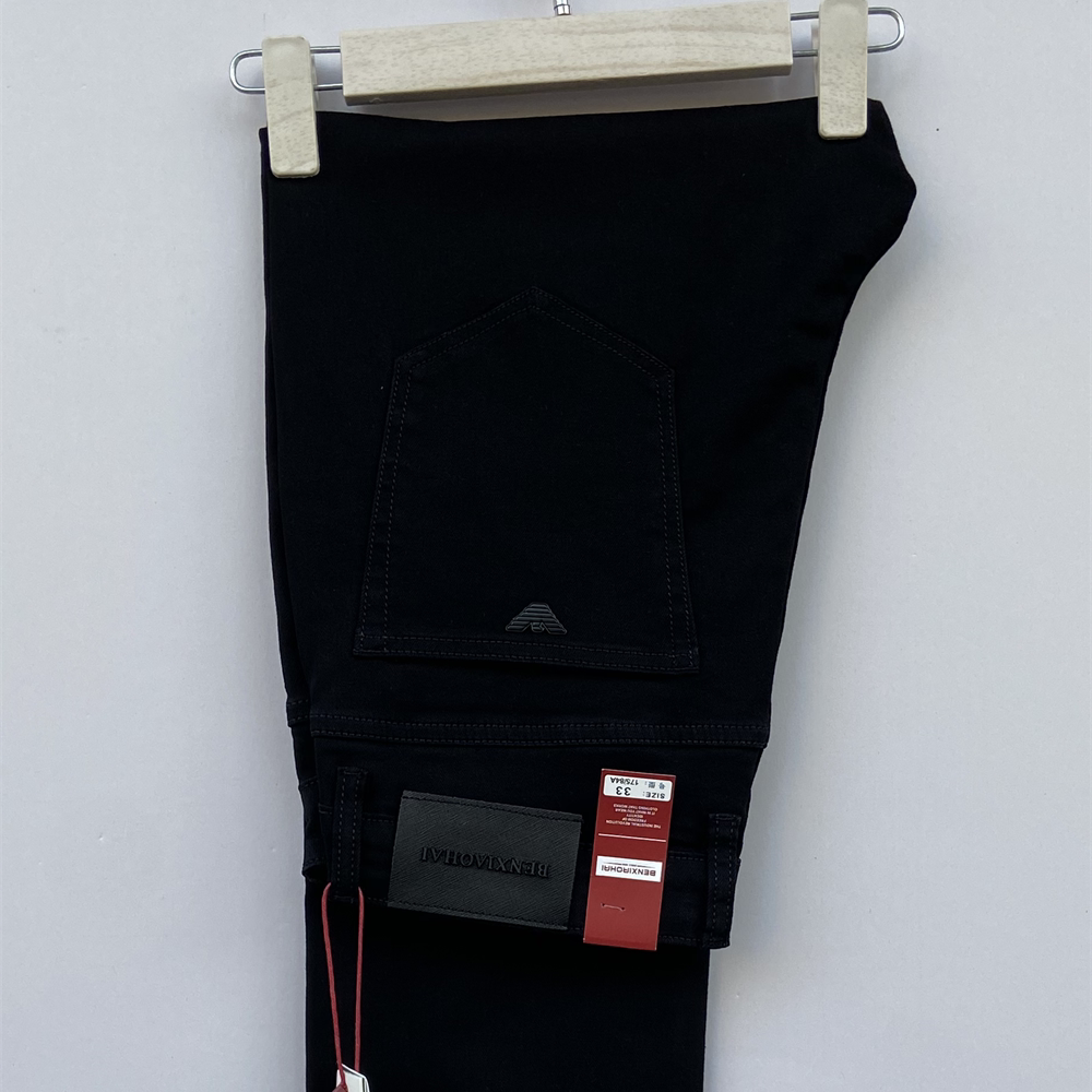 笨小孩牛仔男裤纯黑T75406弹力修身小直筒工装上班中青年显瘦加长