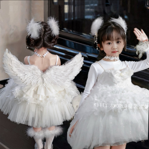 女童公主裙白天鹅吊带蓬蓬裙