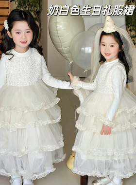 kw家女童轻奢生日礼服儿童春夏亮片背心蛋糕裙花童网纱蓬蓬连衣裙
