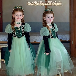 kw家女童安娜公主裙长袖连衣裙生日礼服裙轻奢秋冬生日蓬蓬蛋糕裙