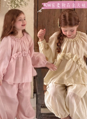 kw家女童天丝套装甜美少女风灯笼袖套装26春夏韩系松弛感两件套