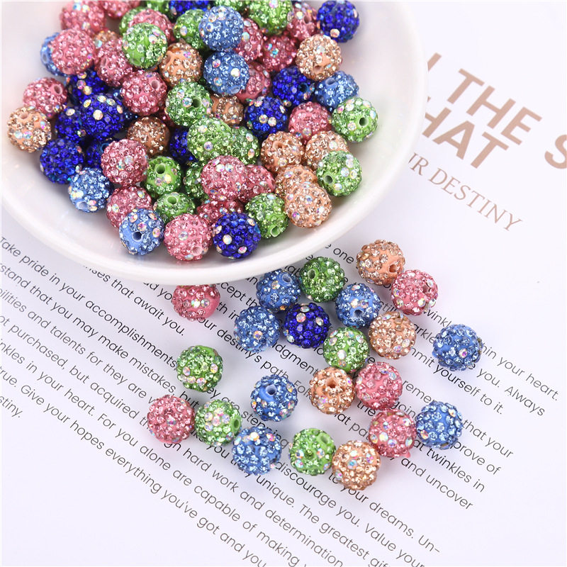 10mm香巴拉软陶泥直孔钻球满钻手机链项链手链 diy饰品配件