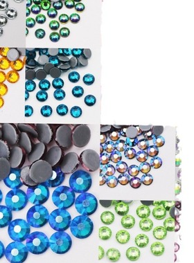 SS16底彩烫钻炫彩AB胶底玻璃平底水钻服装辅料礼服舞服配件