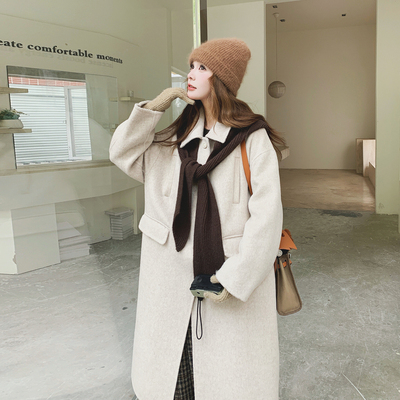 百搭气质小个子秋冬中长款加厚毛呢针织女冬季外套