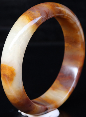 天然玉石桂林鸡血玉石手镯帝皇料田湾料57*15*8mm54g有几颗沙眼