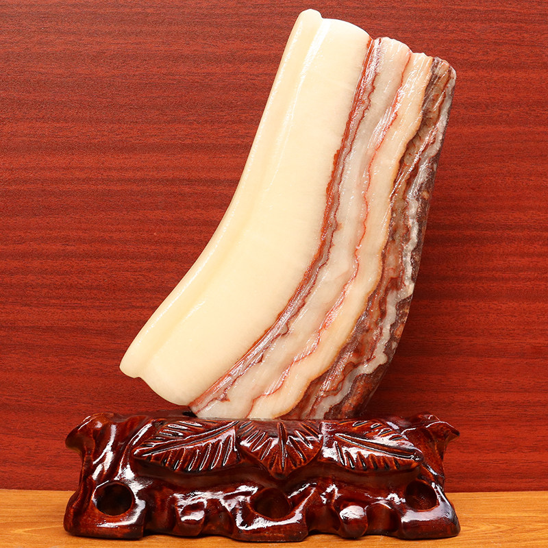 天然石材奇石摆件猪肉石桌面装饰雕刻石摆件18*25*2cm1528g