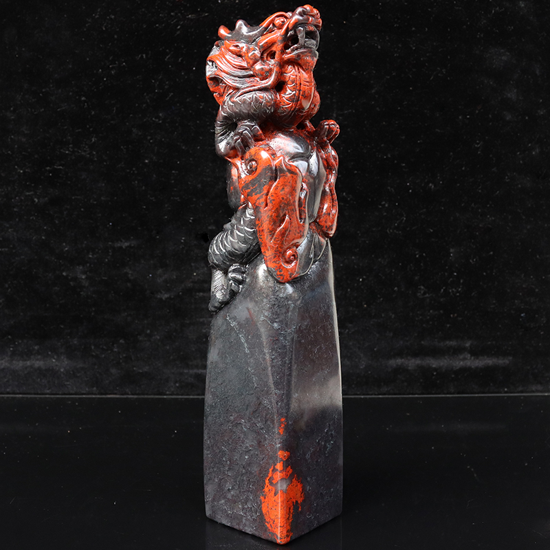 天然玉石印章桂林鸡血玉鸡血石印钮雕头龙头摆件40*41*197mm676g