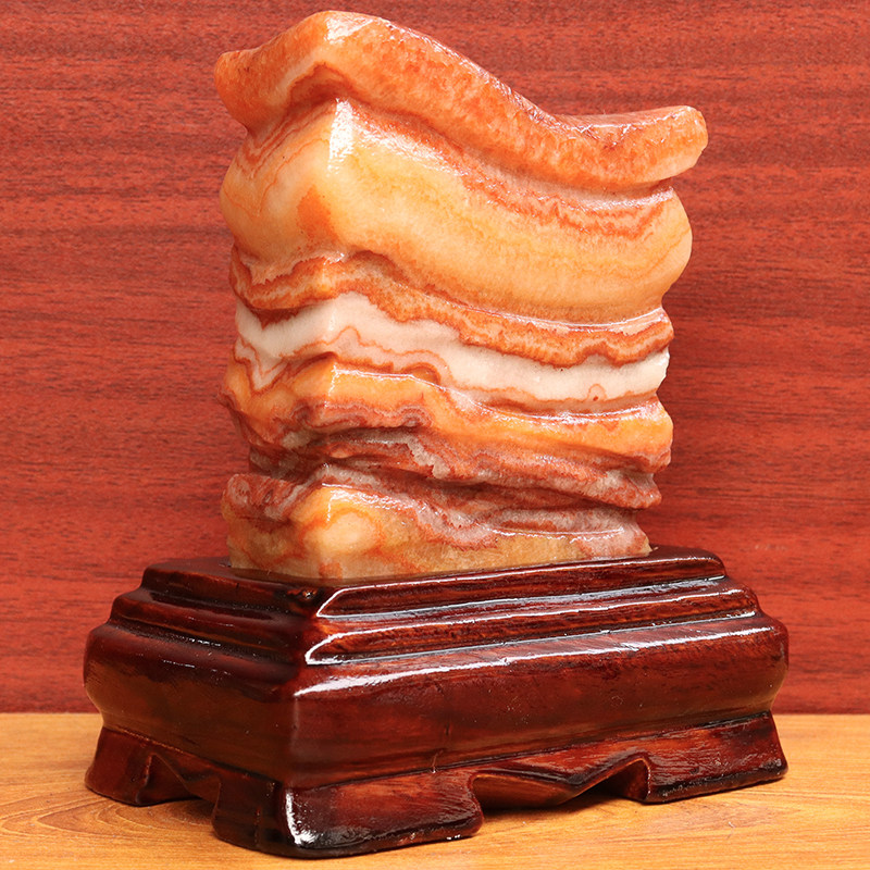 天然石材奇石摆件猪肉石桌面装饰雕刻石摆件10*13*3cm805g