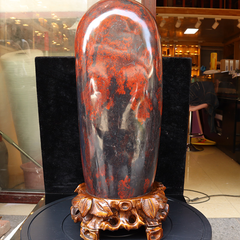 天然玉石桂林鸡血玉摆件口子料黑底红玉红原石47*17*19cm 23888g