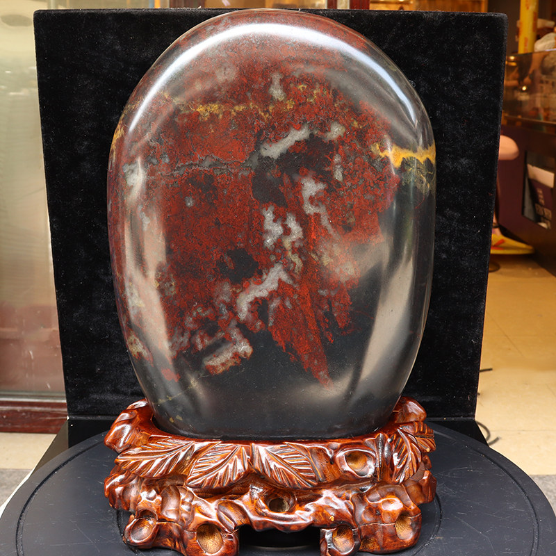 天然玉石桂林鸡血玉摆件口子料黑底红玉化红原石36*22*11cm14313g