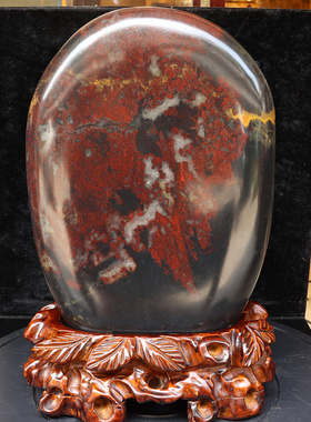 天然玉石桂林鸡血玉摆件口子料黑底红玉化红原石36*22*11cm14313g