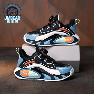 杰米熊童鞋2025秋季新款男童时尚皮面纽扣运动鞋子儿童专业篮球鞋