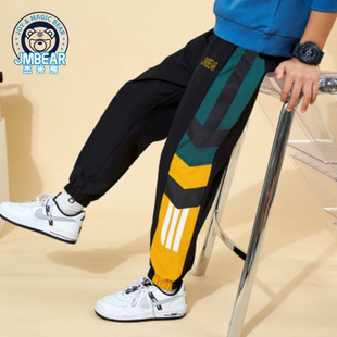 杰米熊童装2025秋季新款男童拼色束脚长裤男中大童运动裤儿童卫裤