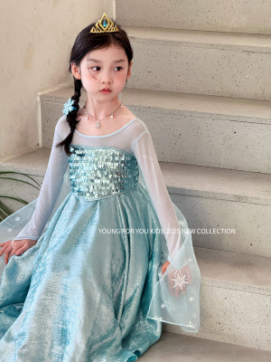 YFY经典钜献！艾莎公主女童连衣裙网纱雪花冰雪奇缘生日礼服超仙 — 2