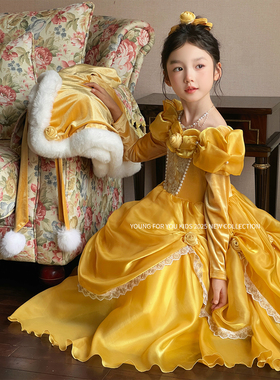 YFY秋冬女童高定法式复古贝儿公主气质生日礼服重工连衣裙公主裙