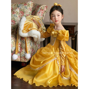 YFY秋冬女童高定法式 复古贝儿公主气质生日礼服重工连衣裙公主裙