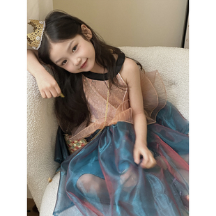 YFY夏季女童流光幻彩美人鱼亮片公主裙生日礼服人鱼姬爱丽儿裙子