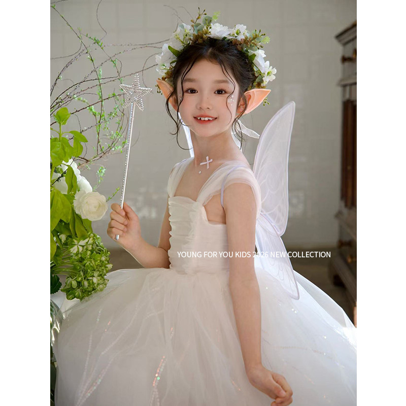 YFY白色仙女裙女童纯白小天使精灵网纱公主裙生日裙蓬蓬裙芭蕾裙图片