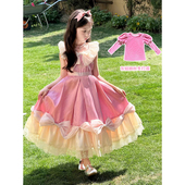 YFY女童粉色灰姑娘公主连衣裙蝴蝶结蓬蓬裙礼服高定款 生日