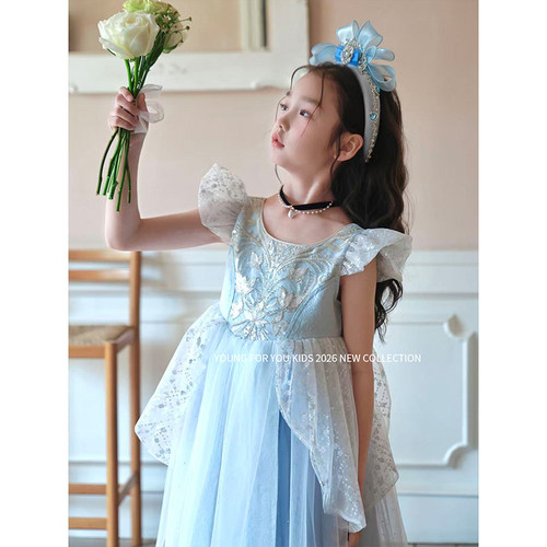 YFY春夏女童辛德瑞拉公主裙连衣裙生日礼服灰姑娘高定亮片网纱裙