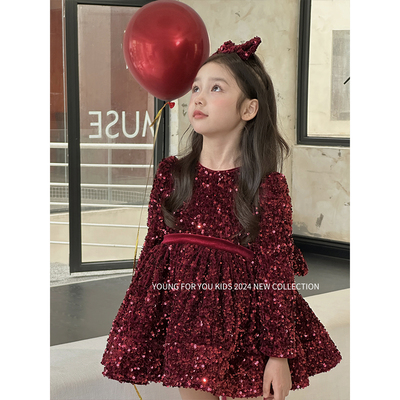 女童新年款红色公主裙连衣裙