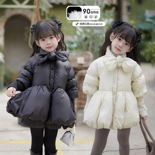YFY冬季女童花苞蝴蝶结领羽绒服新国标白鸭绒三防儿童保暖外套